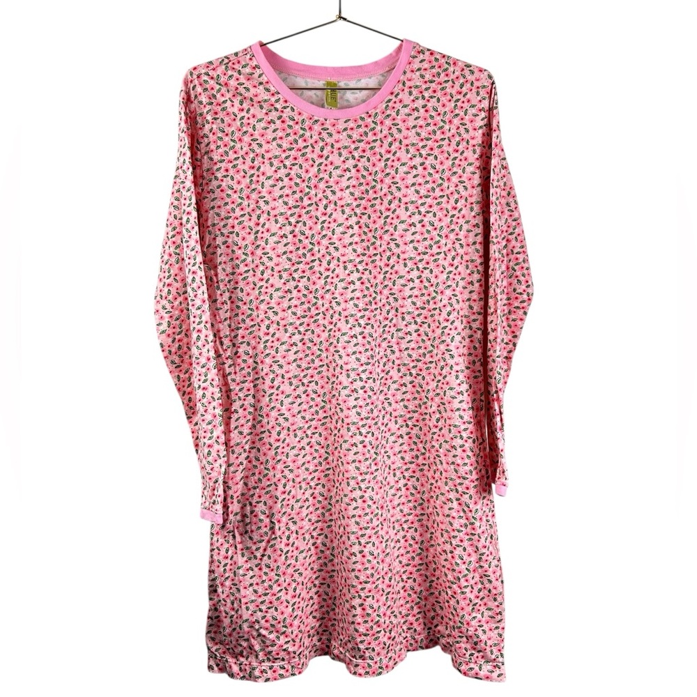 HUE Pink Floral long sleeve cotton pajama Dress